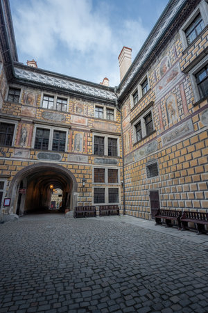 Cesky Krumlov, Czechia - Oct 3, 2019: Cesky Krumlov Castle third Courtyard at Upper Castle - Cesky Krumlov, Czech Republicのeditorial素材
