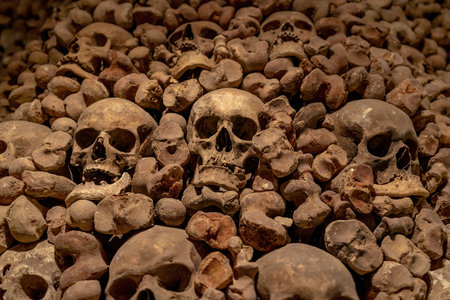 Brno, Czechia - Oct 6, 2019: Human Skulls of Brno Ossuary underneath St. James Church - Brno, Czech Republicのeditorial素材