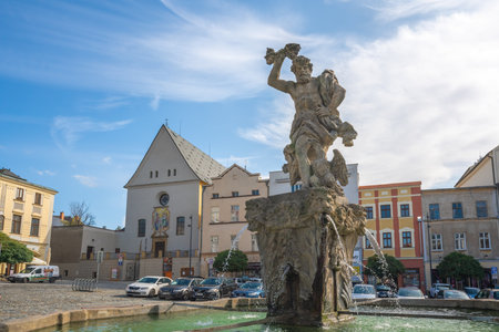 Olomouc, Czechia - Oct 7, 2019: Jupiter Fountain at Lower Square - Olomouc, Czech Republicのeditorial素材