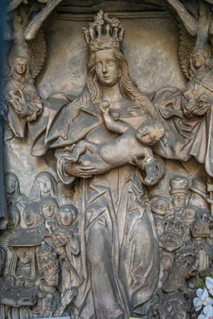 Olomouc, Czechia - Oct 7, 2019: Ancient Relief at Chapel of the Virgin Mary The Protector (c. 1483) - Olomouc, Czech Republicのeditorial素材