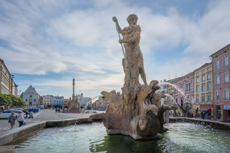 Olomouc, Czechia - Oct 7, 2019: Neptune Fountain at Lower Square - Olomouc, Czech Republicのeditorial素材