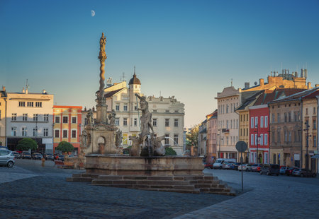 Lower Square with Neptune Fountain and Marian Plague Column - Olomouc, Czech Republicの写真素材