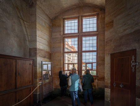 Prague, Czechia - Sep 30, 2019: Defenestration window in the Old Royal Palace at Prague Castle - Prague, Czech Republicのeditorial素材