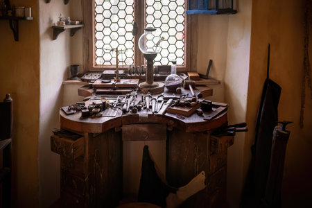 Prague, Czechia - Sep 30, 2019: Goldsmith workshop in the Golden Lane at Prague Castle - Prague, Czech Republicのeditorial素材
