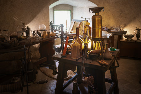 Prague, Czechia - Sep 30, 2019: Alchemist Room in the Golden Lane at Prague Castle - Prague, Czech Republicのeditorial素材