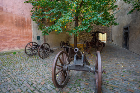 Prague, Czechia - Sep 30, 2019: Cannons in the Golden Lane at Prague Castle - Prague, Czech Republicのeditorial素材