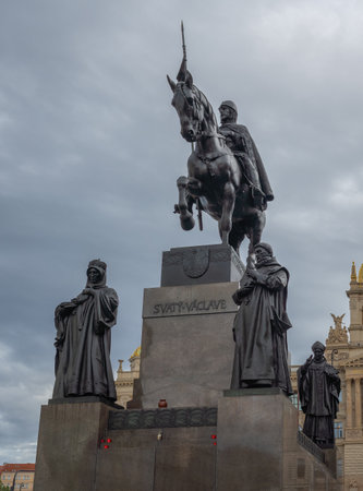 Prague, Czechia - Oct 01, 2019: Statue of Saint Wenceslas at Wenceslas Square - Prague, Czech Republicのeditorial素材