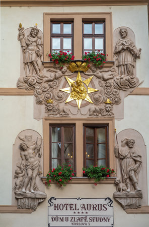 Prague, Czechia - Oct 01, 2019: House by the golden well (Dum U Zlate studne) Building at Old Town - Prague, Czech Republicのeditorial素材