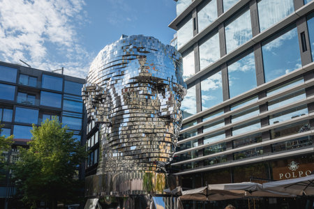 Prague, Czechia - Sep 26, 2019: Rotating Head of Franz Kafka Kinetic Sculpture by David Cerny, 2014 - Prague, Czech Republicのeditorial素材