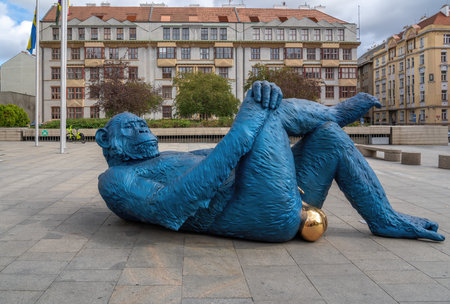 Prague, Czechia - Sep 26, 2019: King Kong Balls Sculpture by Denis Defrancesco, 2019 - Prague, Czech Republicのeditorial素材
