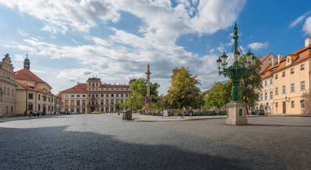 Prague, Czechia - Sep 26, 2019: Hradcany Square and Marian Plague Column - Prague, Czech Republicのeditorial素材