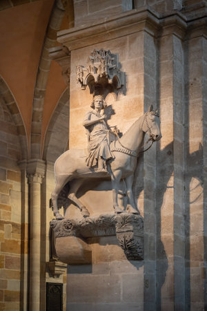 Bavaria, Germany - Dec 11, 2019: Bamberg Horseman (Bamberger Reiter) 13th century equestrian statue at Bamberg Cathedral Interior - Bamberg, Germanyのeditorial素材