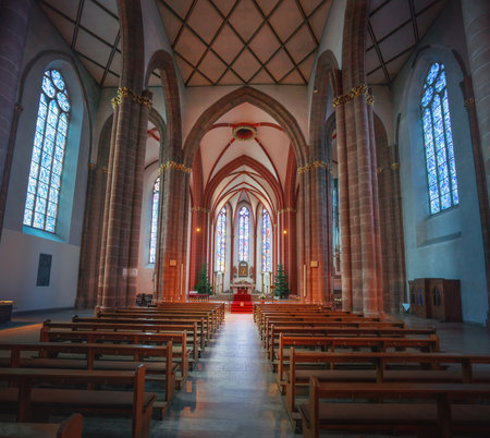 Mainz, Germany - Jan 22, 2020: Main Aisle and Altar at St. Stephan Church Interior - Mainz, Germanyのeditorial素材