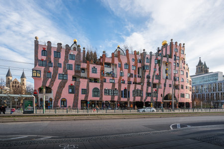 Magdeburg, Germany - Jan 15, 2020: Hundertwasser Green Citadel of Magdeburg - Magdeburg, Saxony-Anhalt, Germanyのeditorial素材