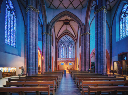 Mainz, Germany - Jan 22, 2020: Nave and Main Aisle at St. Stephan Church Interior - Mainz, Germanyのeditorial素材