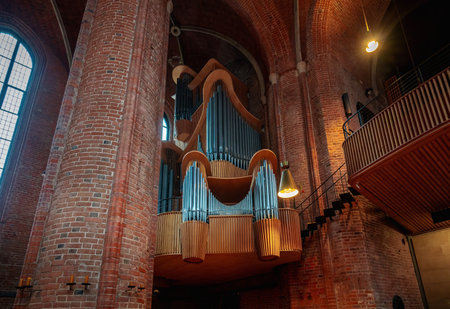 Hannover, Germany - Jan 14, 2020: Pipe Organ at Market Church (Marktkirche) Interior - Hanover,...