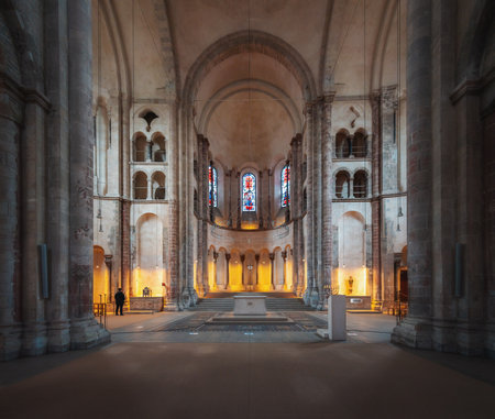 Cologne, Germany - Jan 28, 2020: Great St. Martin Church Interior - Cologne, Germany