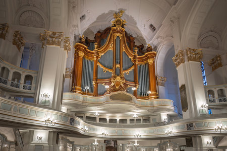 Hamburg, Germany - Jan 09, 2020: Pipe Organ at St. Michael Church Interior - Hamburg, Germanyのeditorial素材