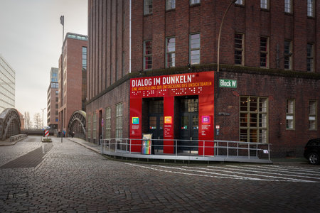 Hamburg, Germany - Jan 11, 2020: Dialogue in the Dark (Dialog im dunkeln) awareness raising exhibition at Speicherstadt - Hamburg, Germanyのeditorial素材