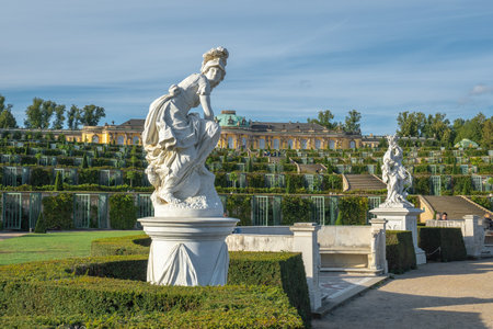 Potsdam, Germany - Sep 13, 2019: Marble Sculpture of Goddess Minerva at Sanssouci Palace Gardens - Potsdam, Brandenburg, Germanyのeditorial素材