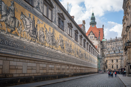 Dresden, Germany - Sep 18, 2019: Procession of Princes Mural Wall (Furstenzug) at Augustusstrasse - Dresden, Saxony, Germanyのeditorial素材