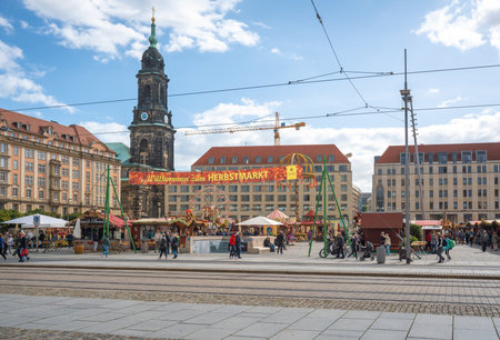 Dresden, Germany - Sep 18, 2019: Altmarkt Square with Dresden Autumn Market Fair - Dresden, Saxony, Germanyのeditorial素材
