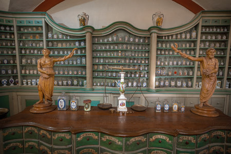 Heidelberg, Germany - Dec 19, 2019: German Pharmacy Museum Interior at Heidelberg Castle - Heidelberg, Germanyのeditorial素材
