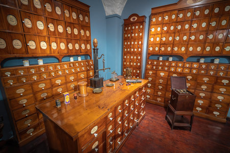 Heidelberg, Germany - Dec 19, 2019: German Pharmacy Museum Interior at Heidelberg Castle - Heidelberg, Germanyのeditorial素材