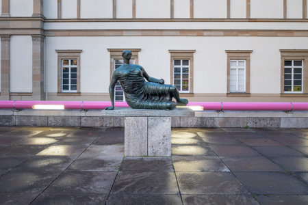 Stuttgart, Germany - Dec 18, 2019: Draped Reclining Woman Sculpture by Henry Moore at Neue Staatsgalerie (New State Gallery) - Stuttgart, Germanyのeditorial素材