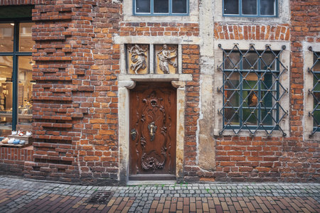 Bremen, Germany - Jan 7, 2020: Door of Roselius House at Bottcherstrasse Street - Bremen, Germanyのeditorial素材