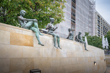 Berlin, Germany - Sep 16, 2019: Three Girls and a Boy Sculpture by Wilfried Fitzenreiter - Berlin, Germanyのeditorial素材
