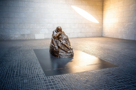 Berlin, Germany - Sep 11, 2019: Mother with her Dead Son Sculpture at Neue Wache (New Guard) Building Interior - Berlin, Germanyのeditorial素材