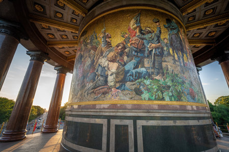 Berlin, Germany - Sep 4, 2019: Mosaics commemorating the union of Germany on the base of Victory Column (Siegessaule) - Berlin, Germanyのeditorial素材