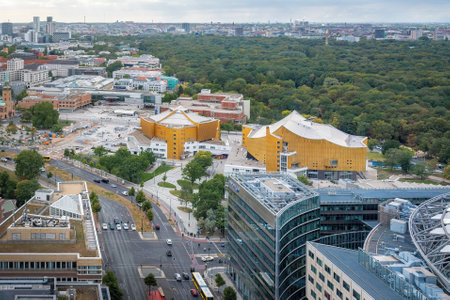 Berlin, Germany - Sep 5, 2019: Aerial view of Berlin with Berliner Philharmonie (Concert hall home of Berlin Philharmonic) - Berlin, Germanyのeditorial素材