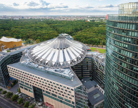 Berlin, Germany - Sep 5, 2019: Aerial view of Sony Center at Potsdamer Platz - Berlin, Germanyのeditorial素材