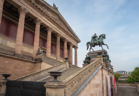 Berlin, Germany - Sep 7, 2019: Friedrich Wilhelm IV Statue in front of Alte Nationalgalerie (Old National Gallery) at Museum Island - Berlin, Germanyのeditorial素材