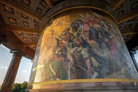 Berlin, Germany - Sep 4, 2019: Mosaics commemorating the union of Germany on the base of Victory Column (Siegessaule) - Berlin, Germanyのeditorial素材