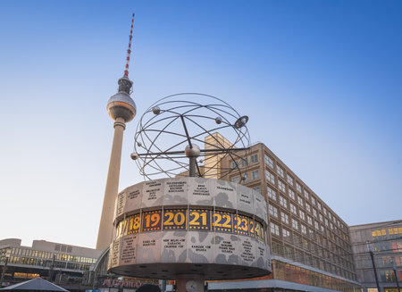 Berlin, Germany - Jan 2, 2020: World Clock (Weltzeituhr) and TV Tower (Fernsehturm) at Alexanderplatz Square - Berlin, Germanyのeditorial素材