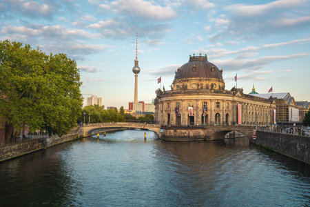 Berlin, Germany - Sep 10, 2019: Bode Museum and Spree River with TV Tower on background - Berlin, Germanyのeditorial素材