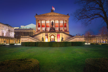 Berlin, Germany - Dec 29, 2019: Alte Nationalgalerie (Old National Gallery) at night - Berlin, Germanyのeditorial素材