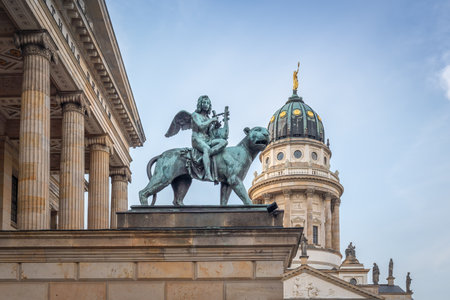 Panther with genius of music Sculpture in front of Berlin Concert Hall at Gendarmenmarkt Square - Berlin, Germanyのeditorial素材