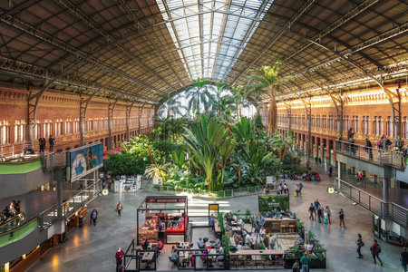 Madrid, Spain - Mar 10, 2019: Interior of Atocha Station with tropical garden - Madrid, Spainのeditorial素材