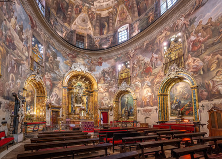 Madrid, Spain - Mar 23, 2019: Baroque interior of Church of Saint Anthony of the Germans (San Antonio de los Alemanes) - Madrid, Spainのeditorial素材