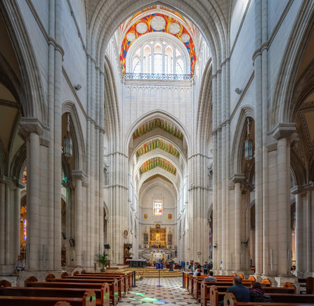Madrid, Spain - Mar 22, 2019: Nave and Altar at Almudena Cathedral Interior - Madrid, Spainのeditorial素材