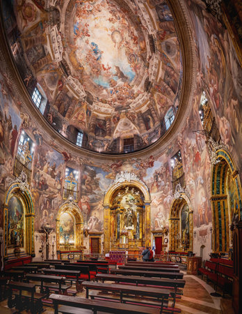 Madrid, Spain - Mar 23, 2019: Baroque interior of Church of Saint Anthony of the Germans (San Antonio de los Alemanes) - Madrid, Spainのeditorial素材