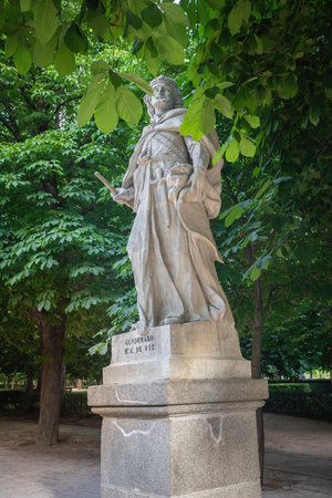 Madrid, Spain - Jun 17, 2019: Statue of Visigothic King Gundemar (Gundemaro) at Paseo de la Argentina in Retiro Park - Madrid, Spainのeditorial素材