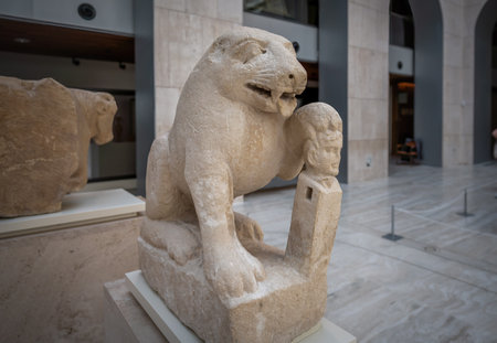 Madrid, Spain - Jun 18, 2019: Bear of Porcuna Sculpture at National Archaeological Museum - Madrid, Spainのeditorial素材