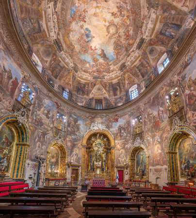 Madrid, Spain - Mar 23, 2019: Baroque interior of Church of Saint Anthony of the Germans (San Antonio de los Alemanes) - Madrid, Spainのeditorial素材