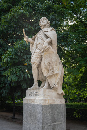 Madrid, Spain - Jun 17, 2019: Statue of King Sancho IV of Castile at Paseo de la Argentina in Retiro Park - Madrid, Spainのeditorial素材