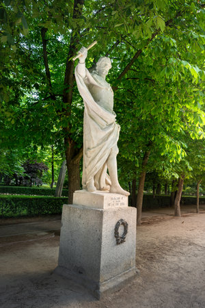 Madrid, Spain - Jun 17, 2019: Statue of King Sancho IV of Castile at Paseo de la Argentina in Retiro Park - Madrid, Spainのeditorial素材